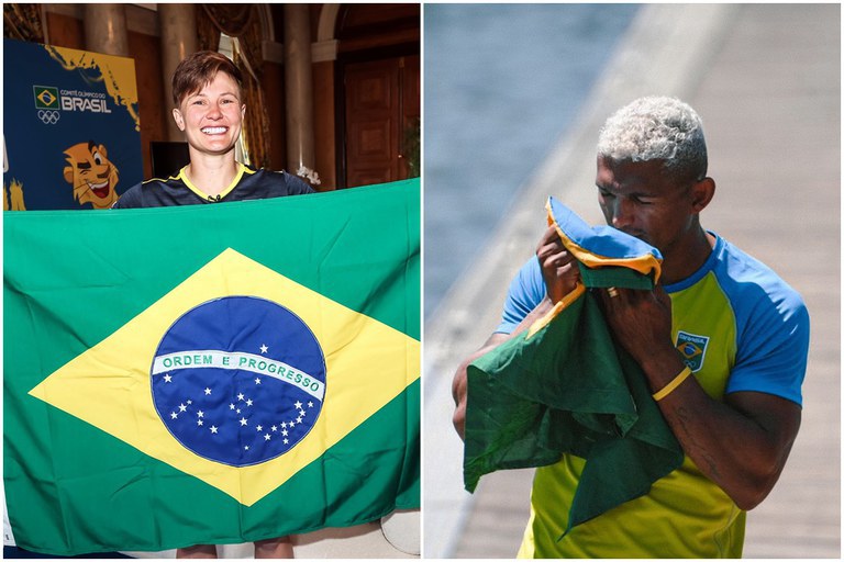 Raquel e Isaquias, os selecionados pelo Comitê Olímpico do Brasil para carregar a bandeira brasileira na cerimônia de abertura. Fotos: COB