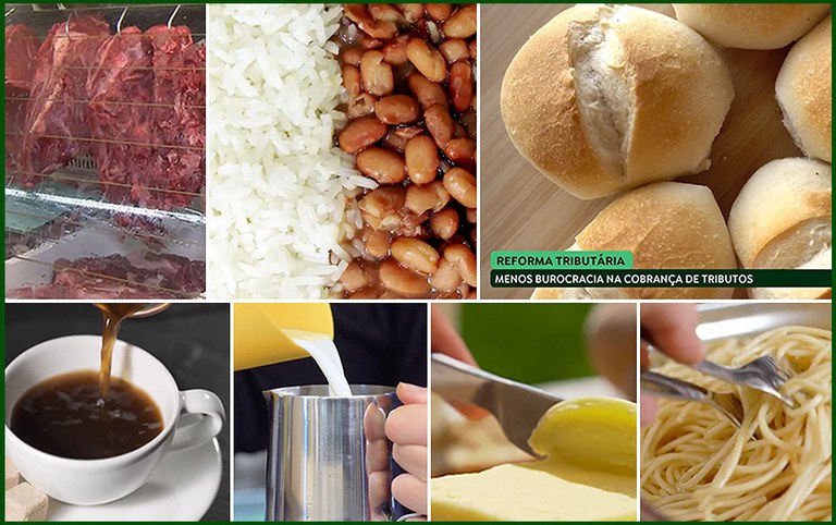 Itens essenciais da mesa dos brasileiros, carne, arroz e feijão, café, pão, leite, manteiga terão imposto zerado. Montagem: Agência Gov/Imagens Canal Gov